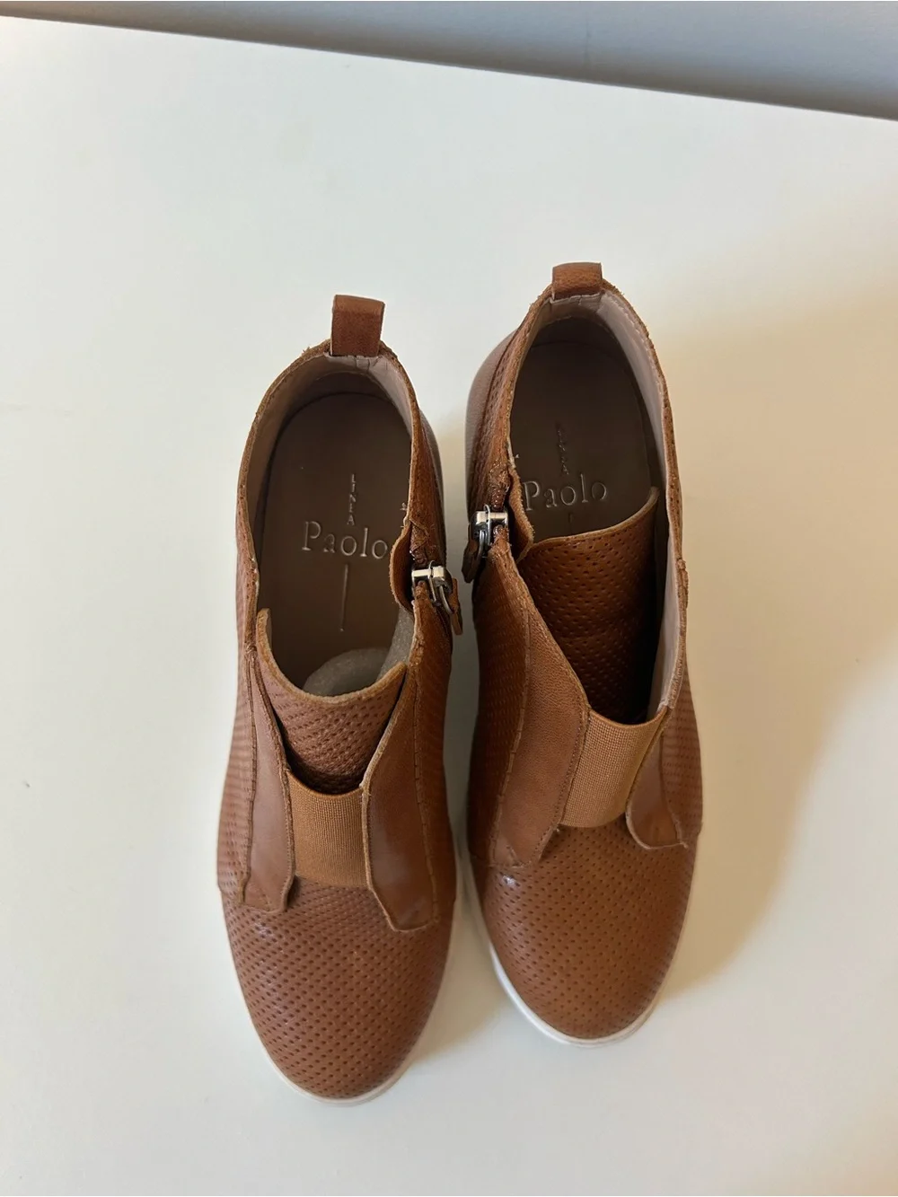 Paolo Perforated Wedge Slip-Ons in Cognac Brown